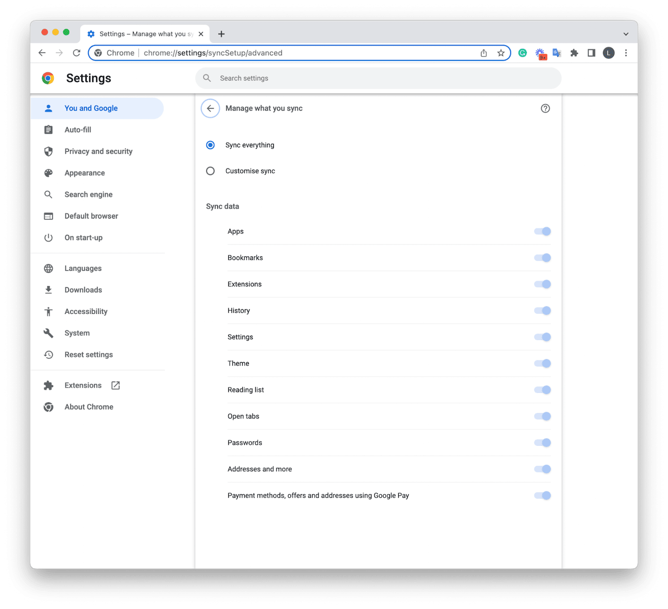 android and mac sync via google chrome