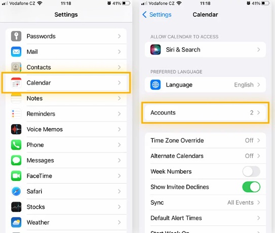 iPhone calendar settings 