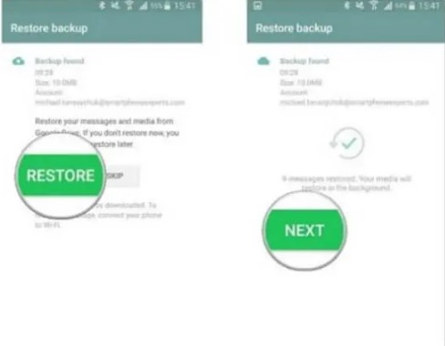tap restore to access your target whatsapp history to your google drive