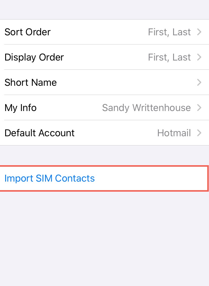 clicking import sim contacts