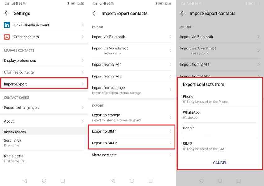 export contacts from preferred destination 