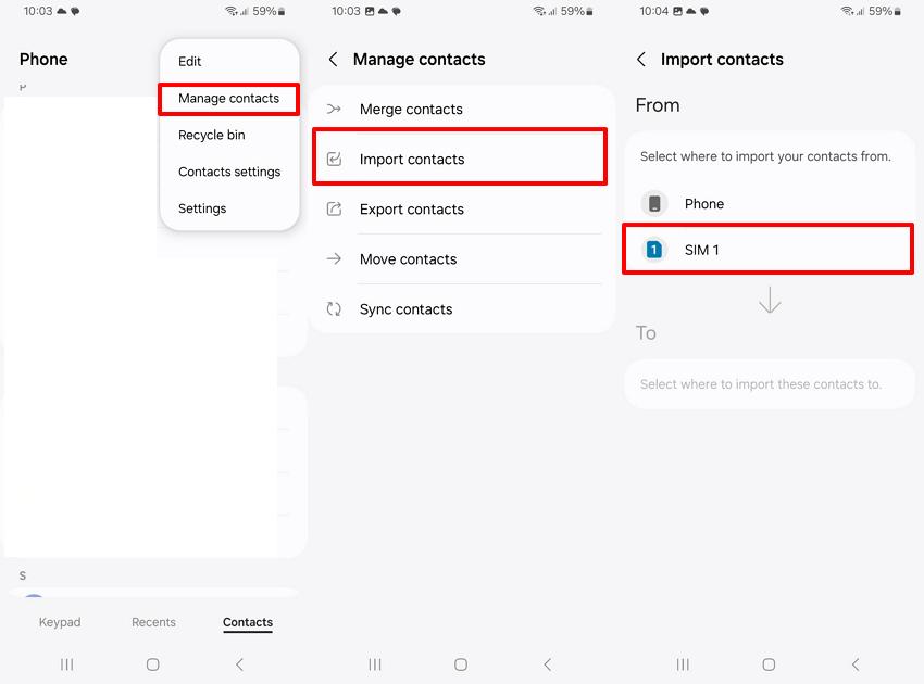 import contacts and pick sim