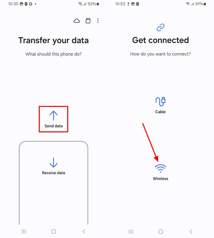 tap send data and wireless 