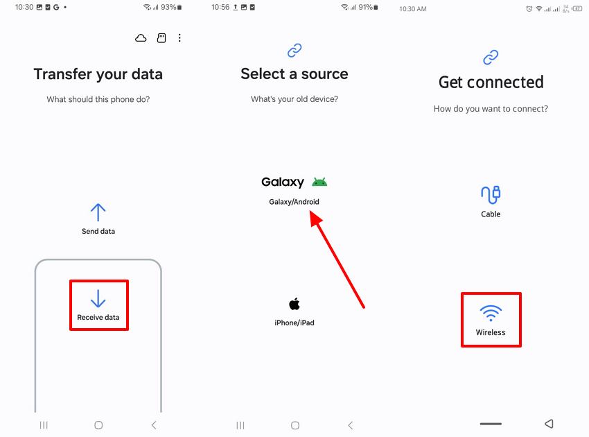 use receive data and wireless icons 