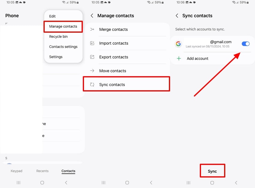 enable contacts sync on samsung