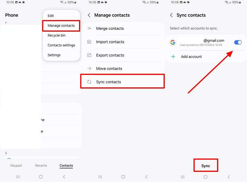 toggle gmail and tao sync 