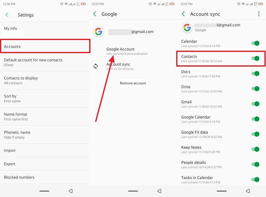 use google accounts and enable contacts 