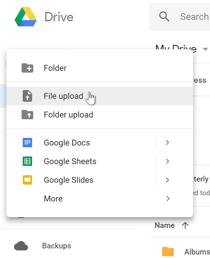 uploading file in google drive