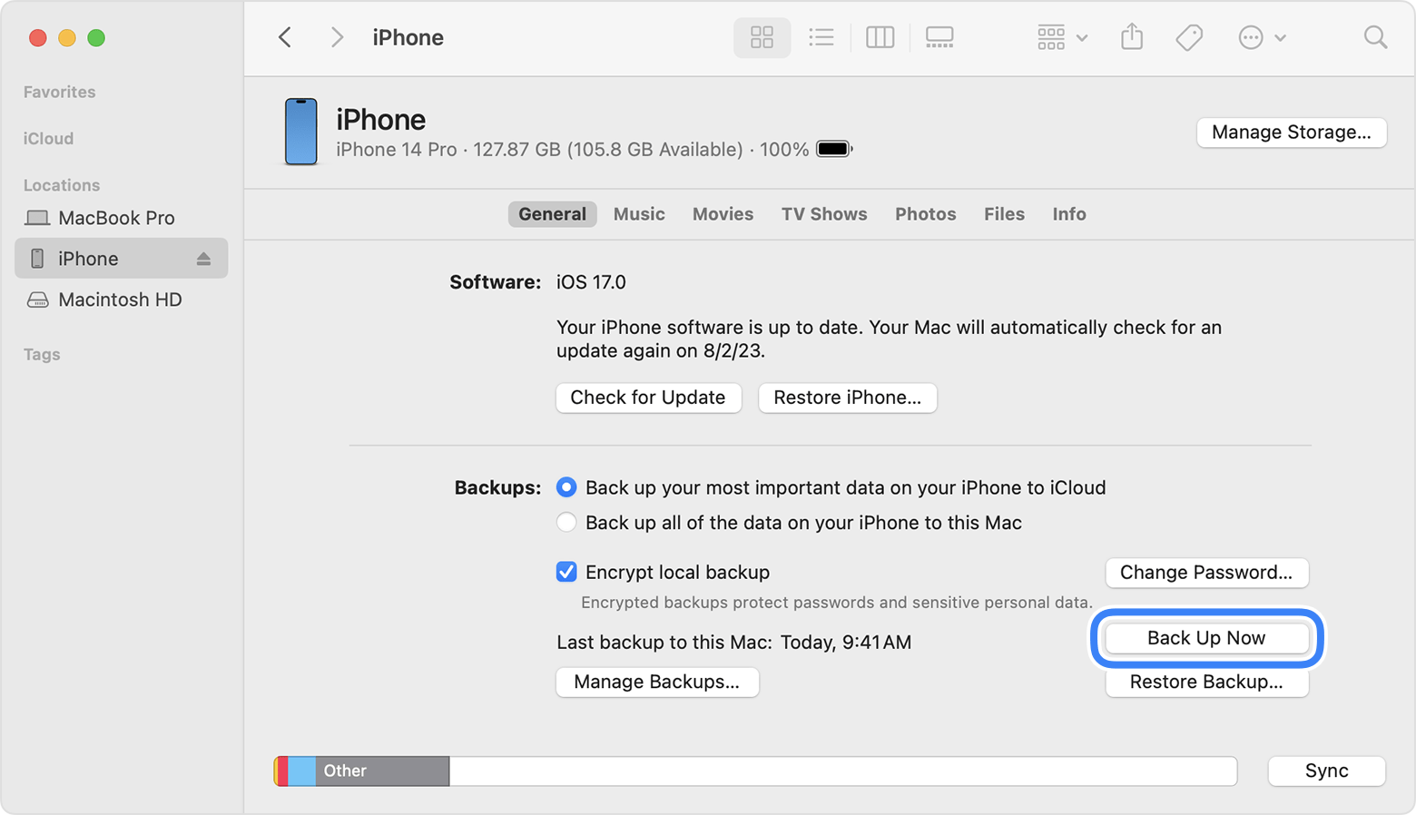 utiliser macos finder backup pour transférer des données d'iphone à iphone sans icloud