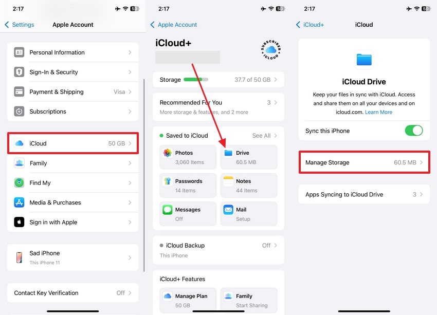 access manage storage from icloud drive