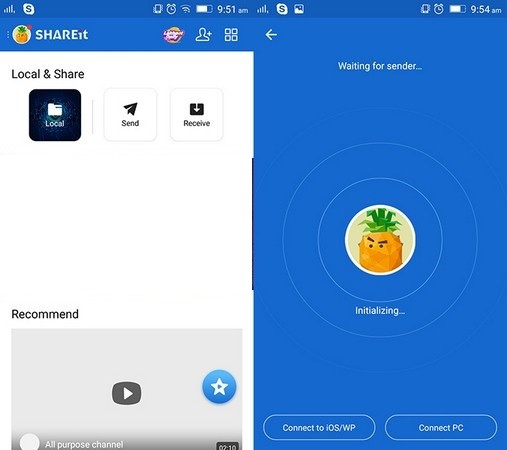 connect and transfer files from iphone to your android via shareit