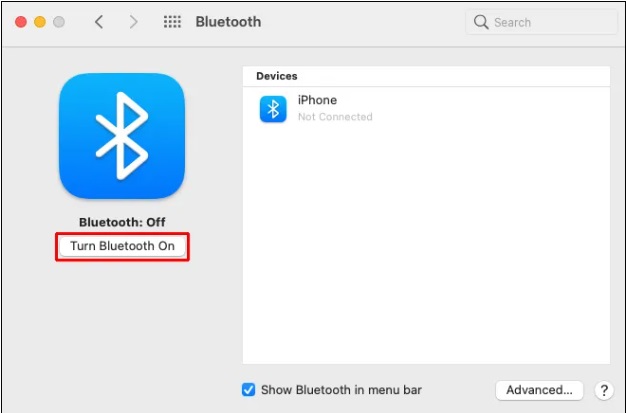 Attiva il Bluetooth su Mac. 