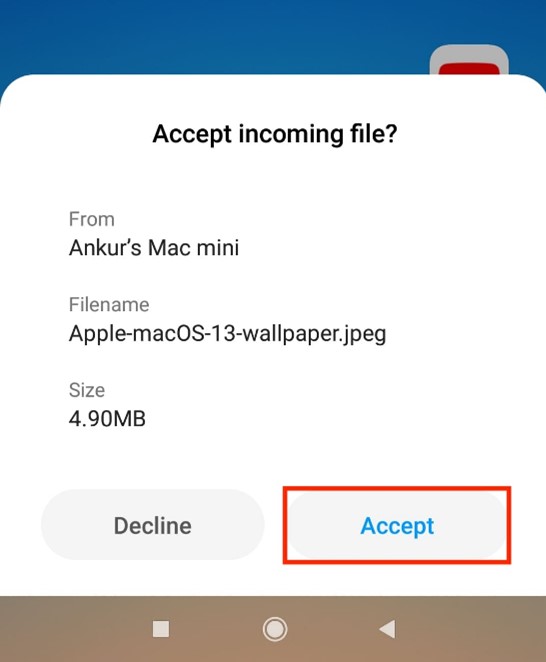 accept incoming bluetooth transfer on samsung phone