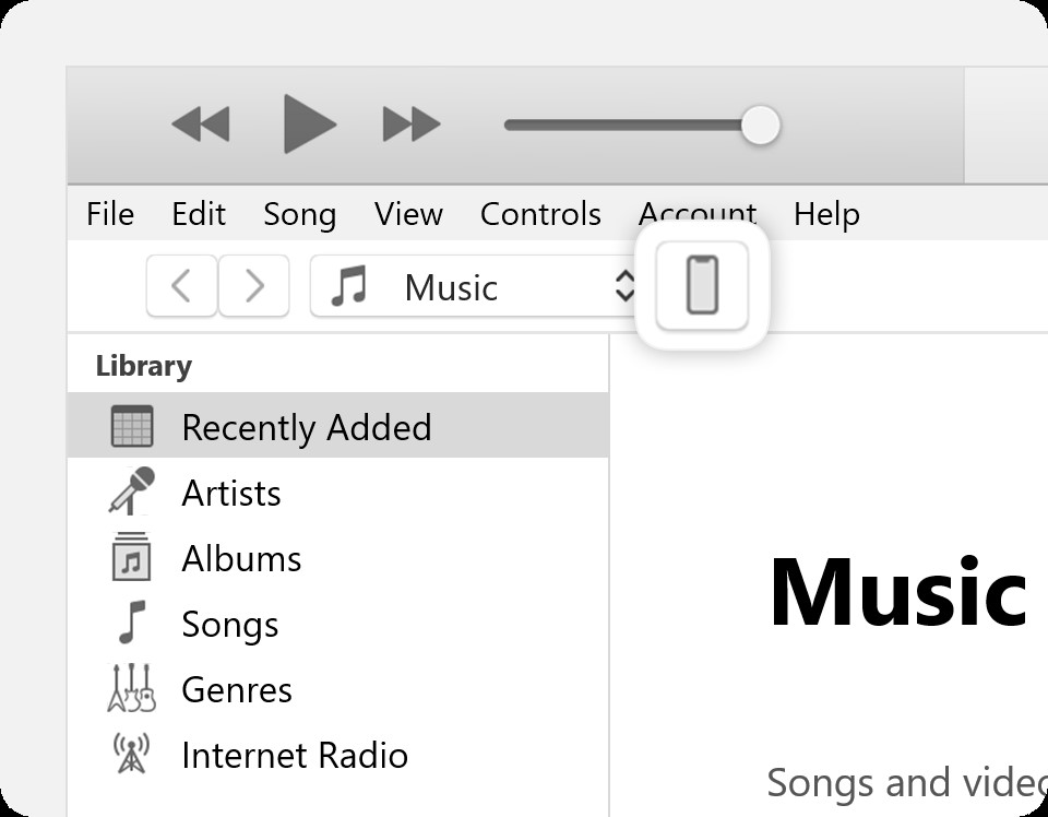 clicking the device icon in itunes to sync iphone music with mac