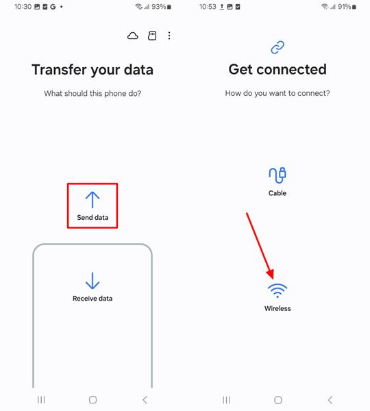 tap send data and wireless icons