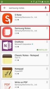 search for samsung notes on the google play store