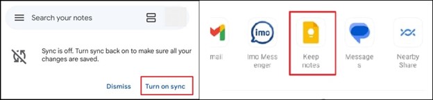 turn on sync on google keep to transfer notes to your other android