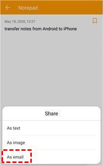 share notes from android to android as an email