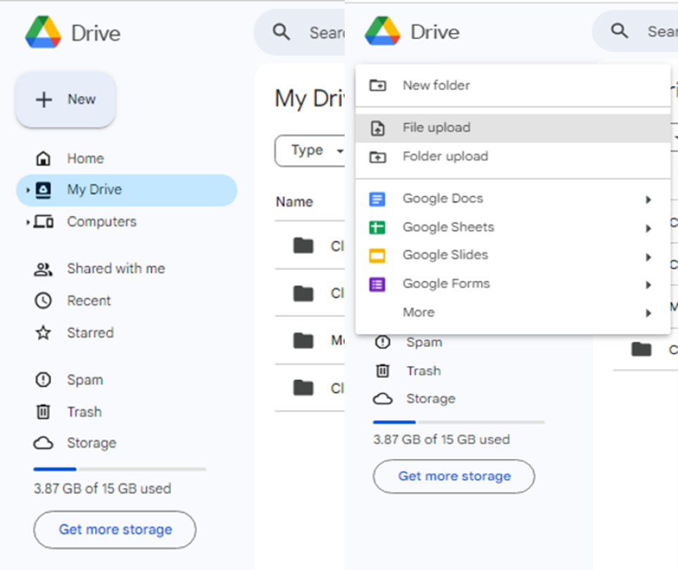 upload file into google drive to transfer it to your iphone