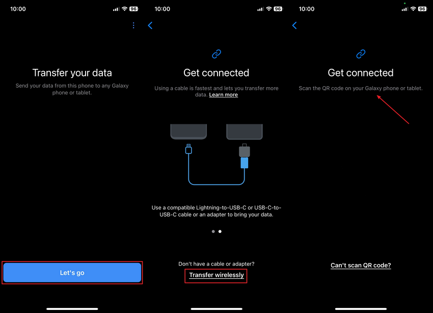 choose the transfer wirelessly option 