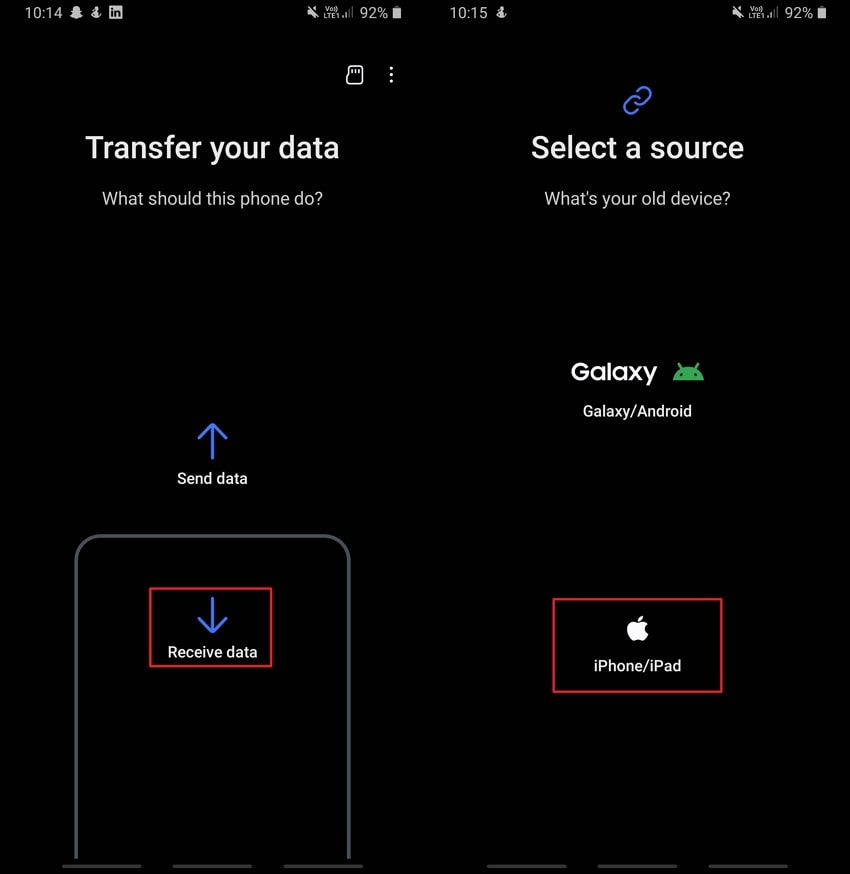 pick receive data and iphone 