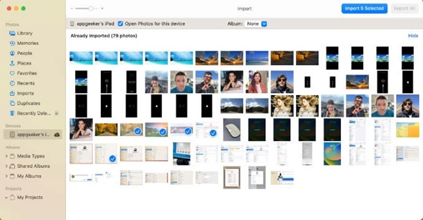 импорт фотографий с ipad на mac через приложение "Фото 