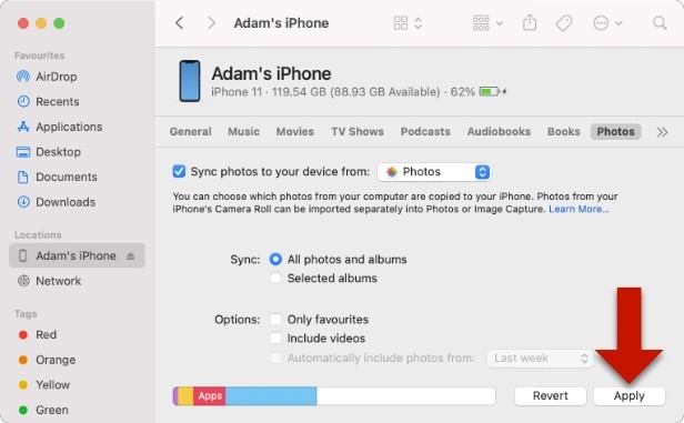 sync photos between iphone on finder