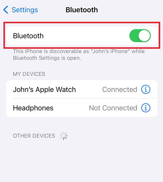 bluetooth turn-on option