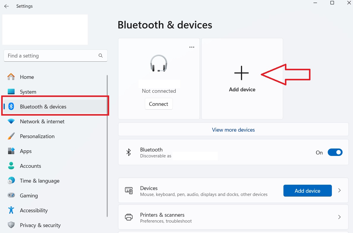 bluetooth and device option with add a device