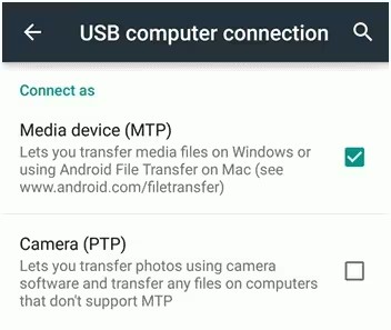 click on the media device for android file transfer