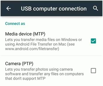 haz clic en el dispositivo multimedia para la transferencia de archivos android