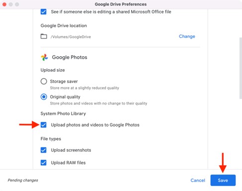 Em seguida, confirme e clique em Salvar na parte inferior da tela para sincronizar automaticamente suas fotos do Mac com sua conta do Google.
