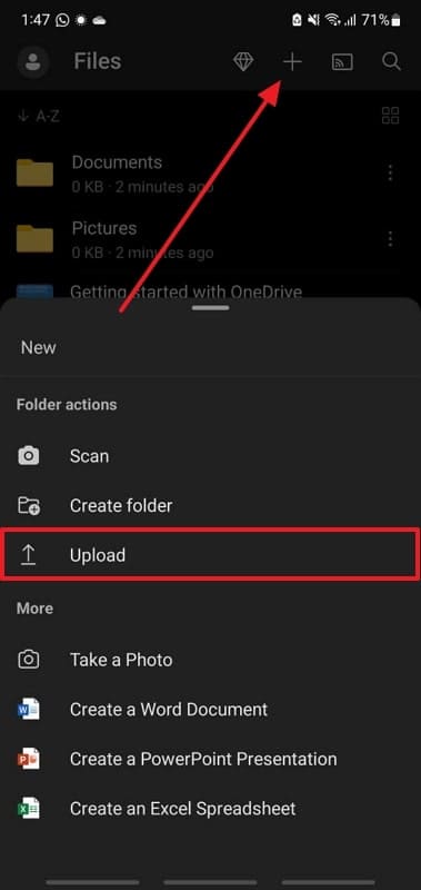 upload images on onedrive mobile