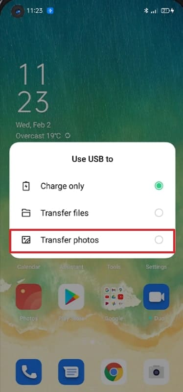 choose the transfer photos from oppo