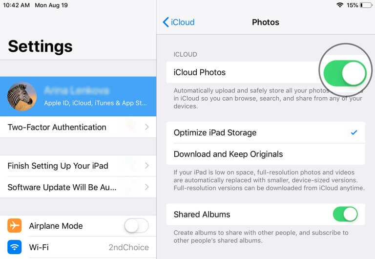 enable icloud photos iphone 