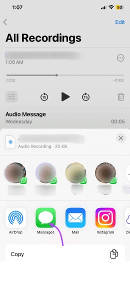 share voice notes to messages 