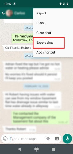export chat to email to move to iphone without factory reset