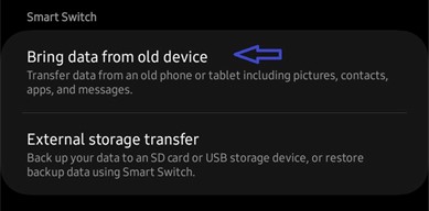 bring data from old device on samsung smart switch