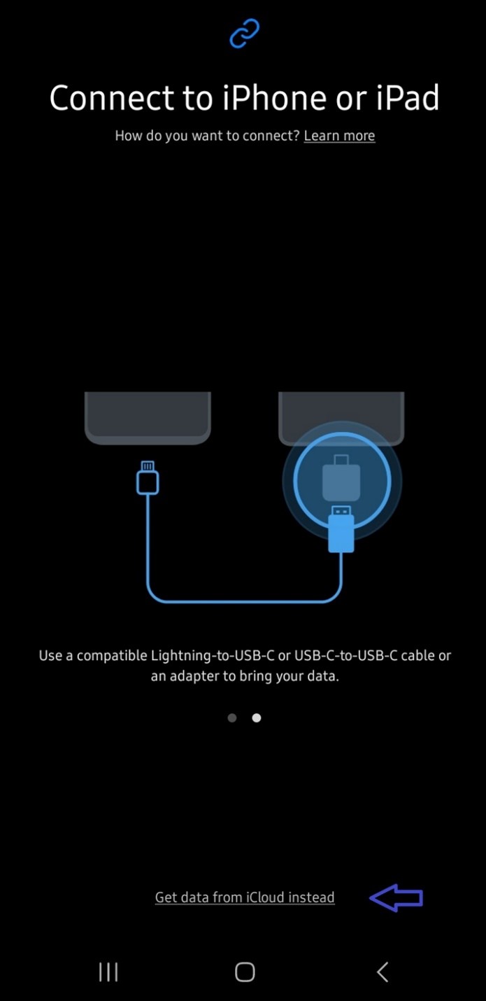 obtener datos de icloud en lugar de samsung smart switch