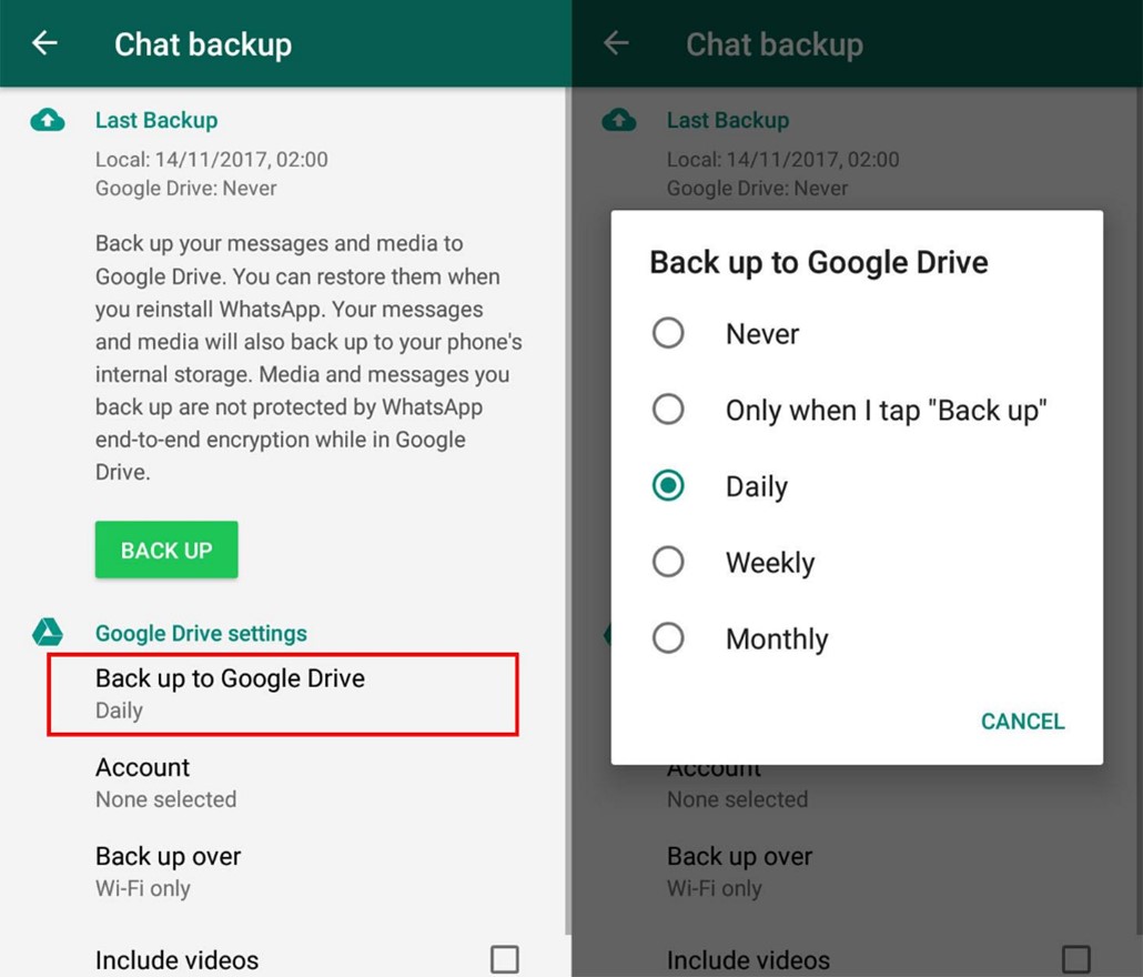 создайте резервную копию WhatsApp на Google диске.  