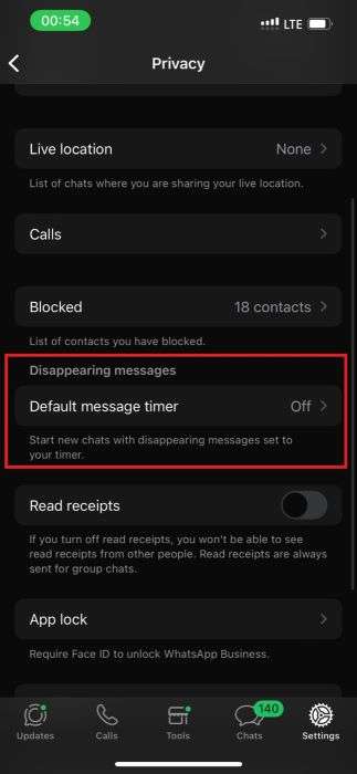 whatsapp default message timer iphone 