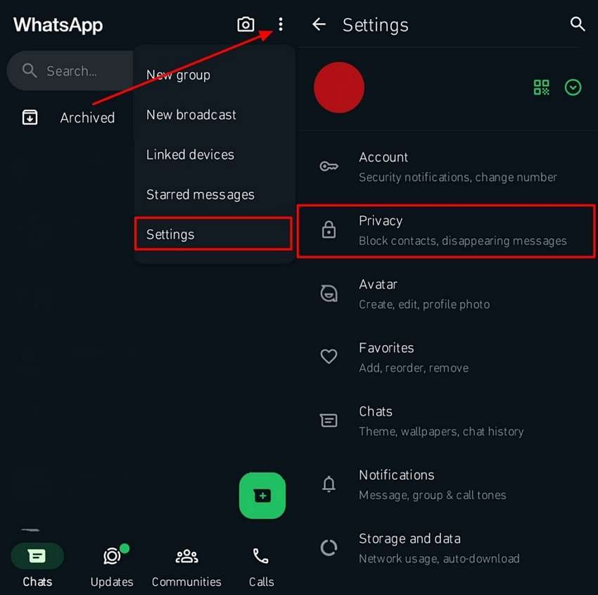 open whatsapp privacy settings andriod