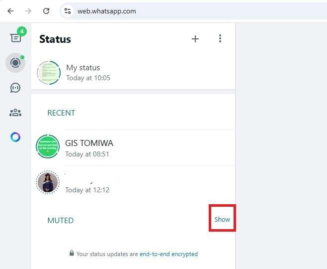 unmute whatsapp status on pc