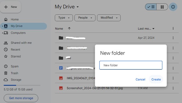 create a new google drive folder and upload photos in it 