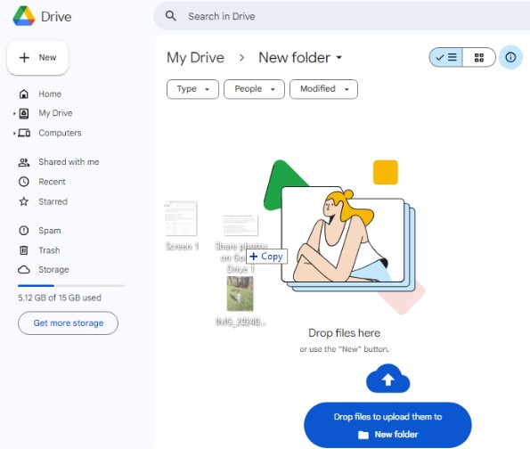 drag and drop photos to upload them on google drive