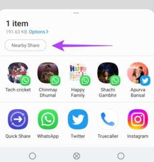 Escolha a opção Nearby Share