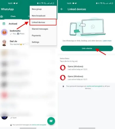 abra o link de um dispositivo no android para associar um celular complementar