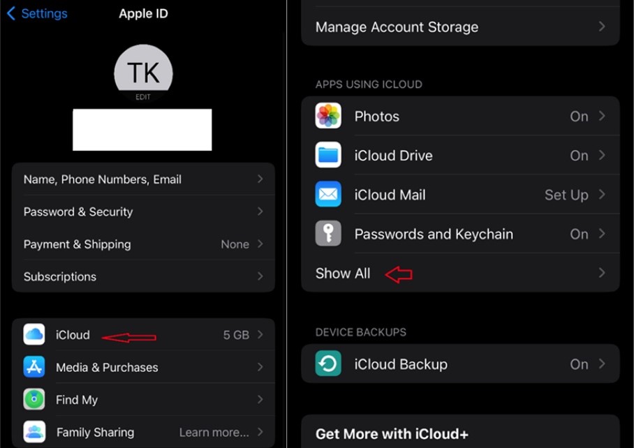 trouver l'application messages dans les paramètres icloud