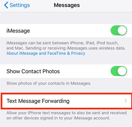 activer le transfert des messages dans les réglages de l'iphone