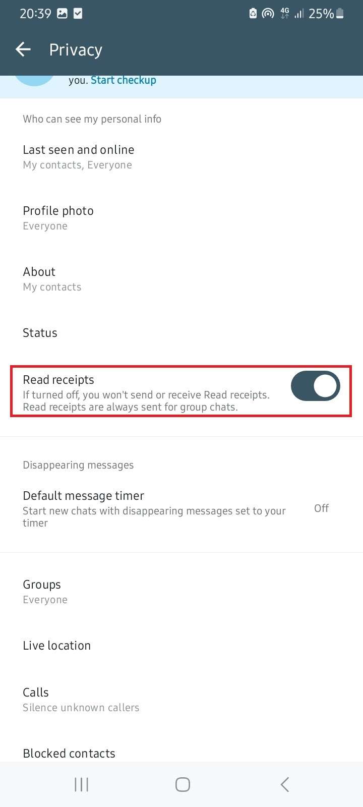 read receipts settings whatsapp